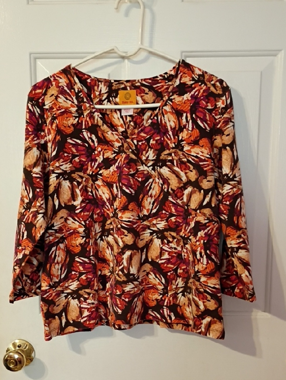Ruby Road Multi-Color Floral V-Neck Long Sleeve Top